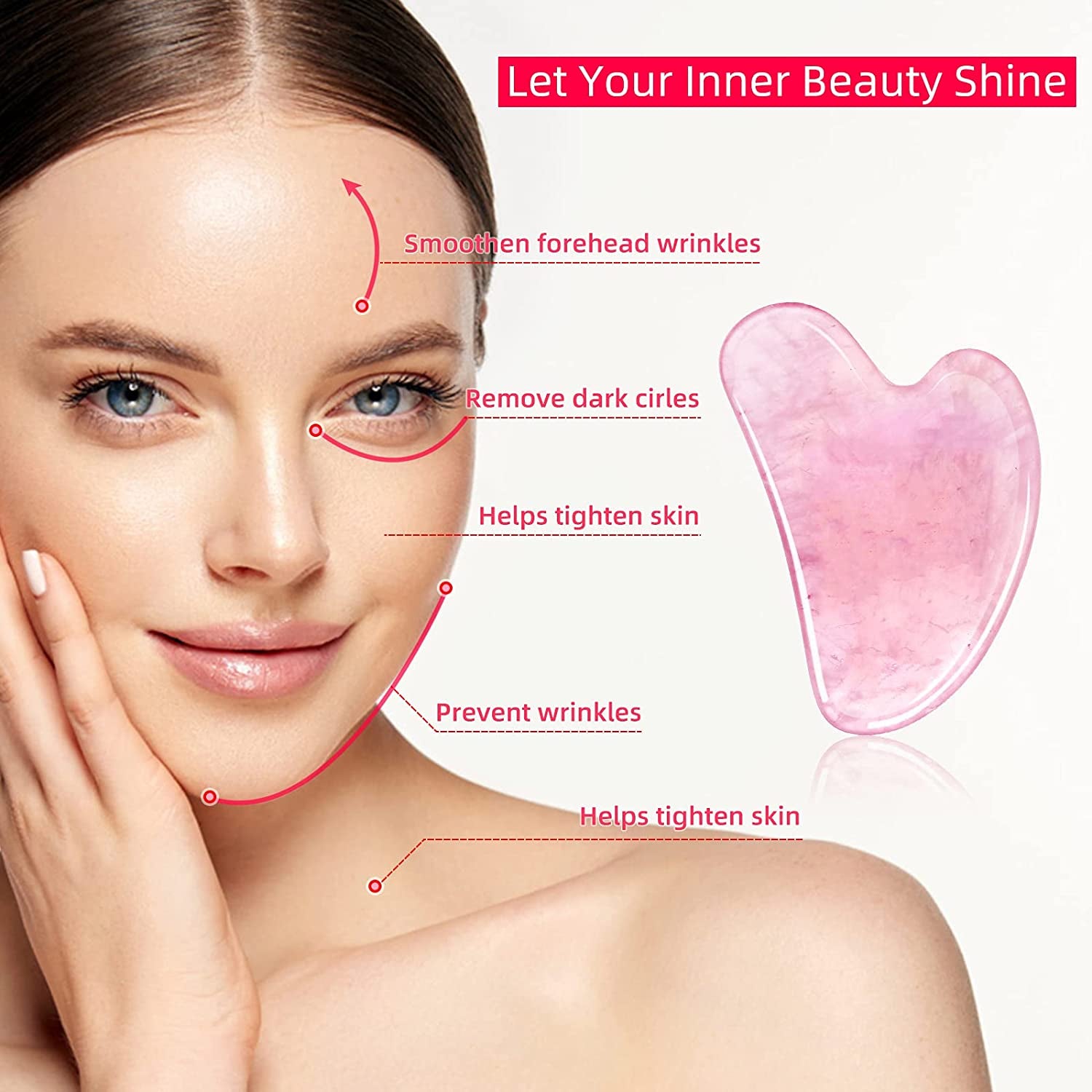Gua Sha Facial Tools, Kugge Natural Rose Quartz Gua Sha Stone for Anti-Aging, Reduce Puffiness, Guasha Massage Tool for Face & Body SPA Health & Beauty > Personal Care > Cosmetics > Cosmetic Tools > Skin Care Tools Kugge   