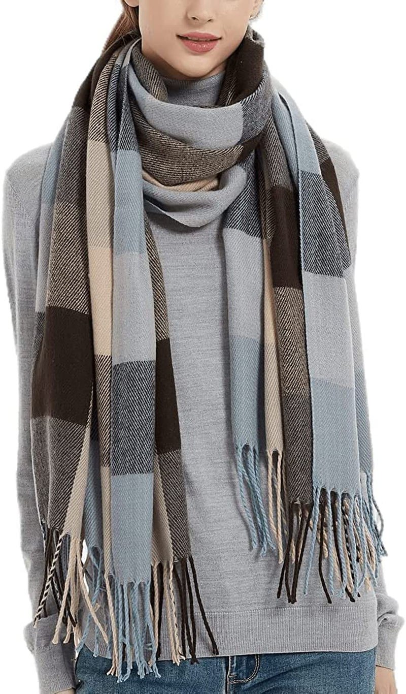 Wander Agio Women'S Fashion Long Shawl Big Grid Winter Warm Lattice Large Scarf Apparel & Accessories > Clothing Accessories > Scarves & Shawls Wander Agio Blue Brown 9  