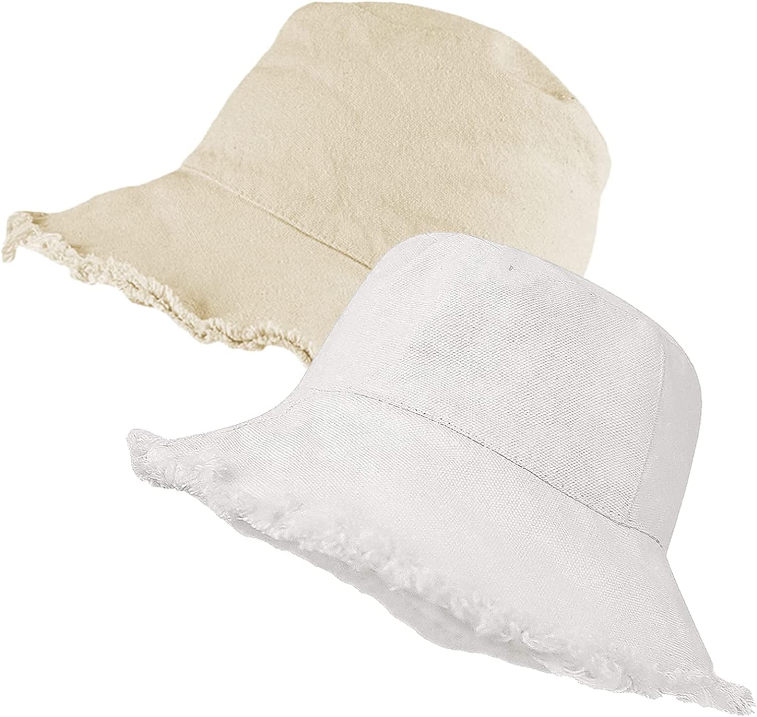 Frayed-Edge-Bucket-Hat-Summer Distressed-Beach-Sun-Hat-For-Women Men Teens Girls- Floppy Wide-Brim Fisherman Cap(Size: 7 1/8) Apparel & Accessories > Clothing Accessories > Hats UTOWO White+cream Beige Medium-Large 