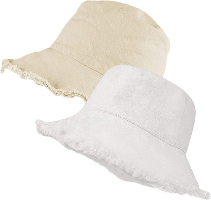 Frayed-Edge-Bucket-Hat-Summer Distressed-Beach-Sun-Hat-For-Women Men Teens Girls- Floppy Wide-Brim Fisherman Cap(Size: 7 1/8) Apparel & Accessories > Clothing Accessories > Hats UTOWO White+cream Beige Medium-Large 