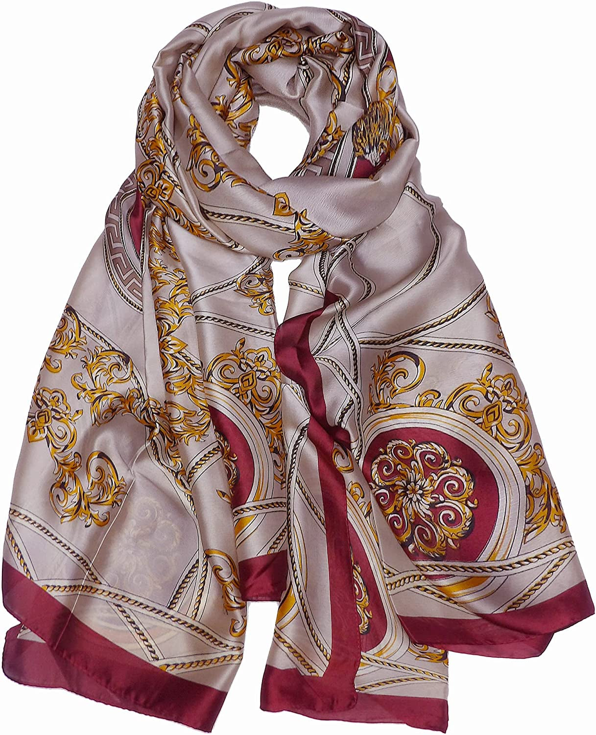 Iristide Long Silk Scarf Summer Lightweight Satin Shawl Outdoor Floral Large Wrap 70''X35'' Apparel & Accessories > Clothing Accessories > Scarves & Shawls Iristide 49-beige  