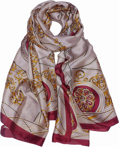 Iristide Long Silk Scarf Summer Lightweight Satin Shawl Outdoor Floral Large Wrap 70''X35'' Apparel & Accessories > Clothing Accessories > Scarves & Shawls Iristide 49-beige  