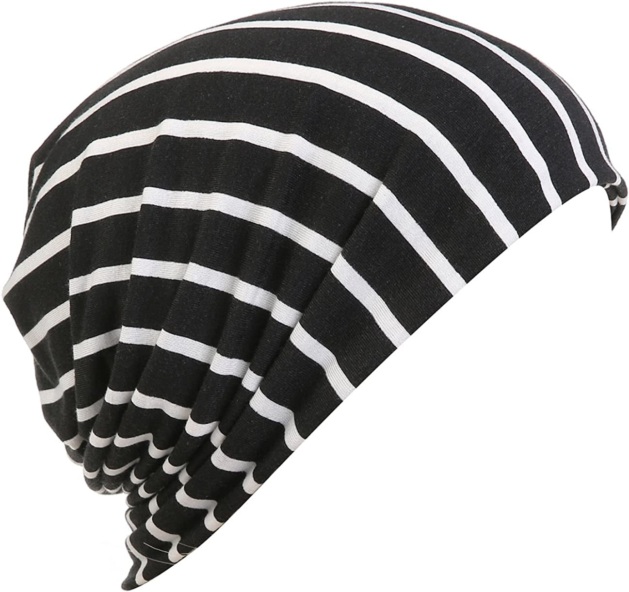 HONENNA Printed Turban Headband Chemo Cap Soft Sleep Beanie Apparel & Accessories > Clothing Accessories > Headwear HONENNA Strip-black+white  