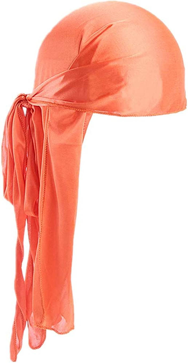 Fxhixiy Men Women Durag Extra Long-Tail Headwraps Silky Satin Pirate Cap Bandana Hat for 360 Waves Apparel & Accessories > Clothing Accessories > Bandanas & Headties Fxhixiy Orange  
