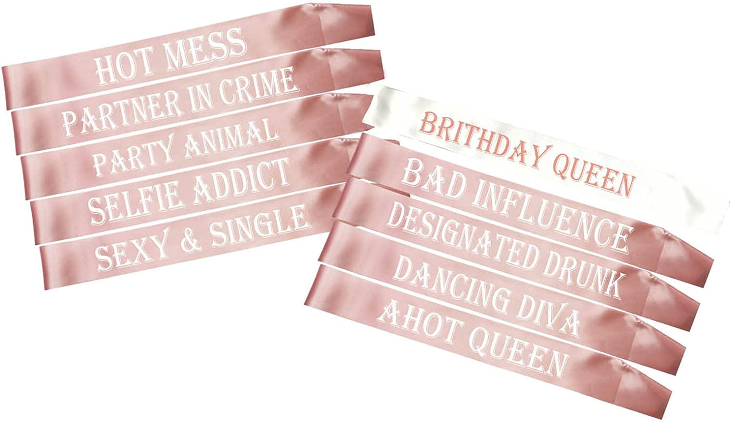 Snogisa Birthday Gifts Sash Set Birthday Queen Women Birthday Party Supplies Fun Party Favors Decorations Apparel & Accessories > Clothing Accessories > Sashes Snogisa Queen pink polyester 