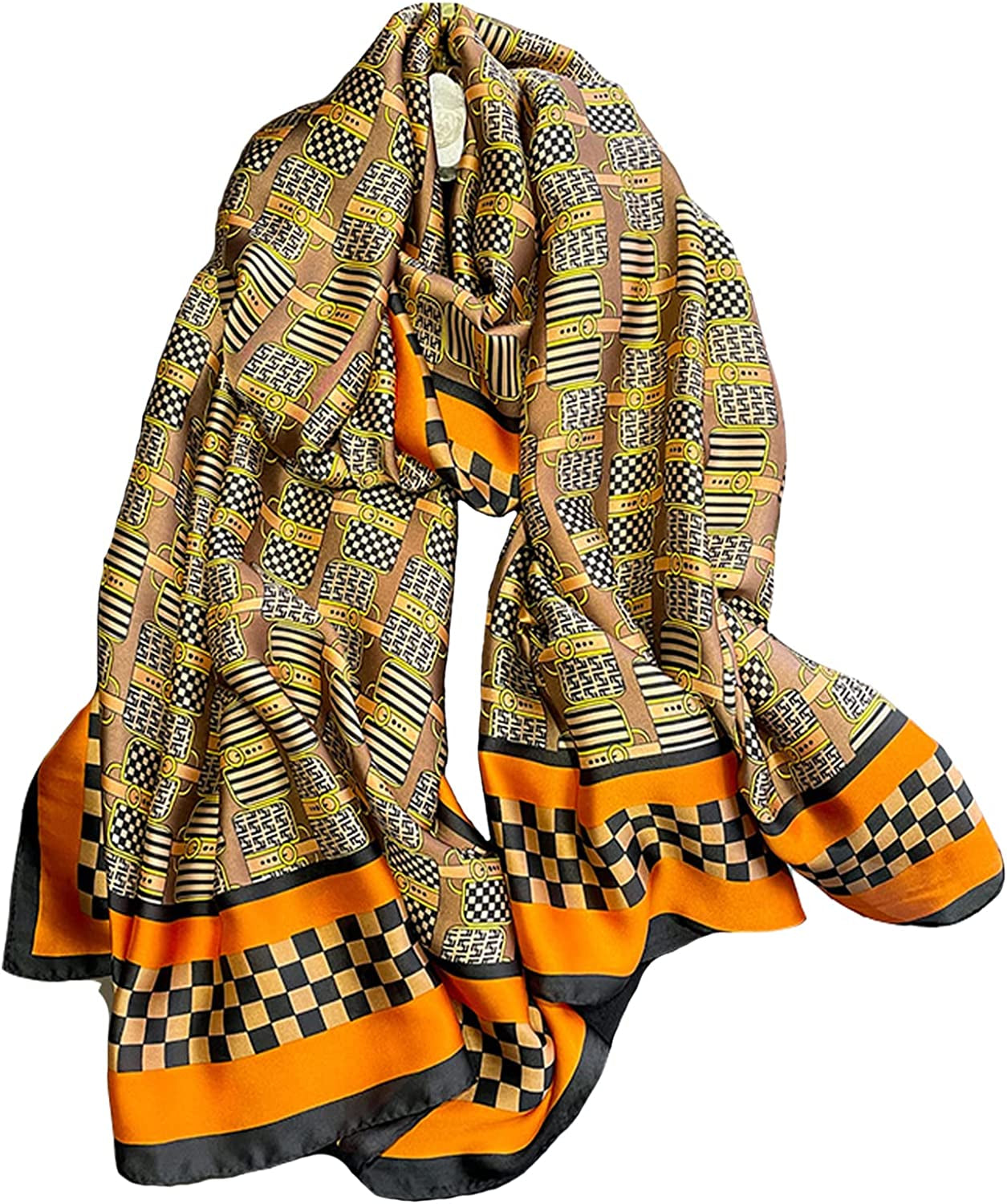 Fashion Scarves 100% Silk Felling Scarf Long Lightweight Sunscreen Shawls Wrap for Women Hair Scarves Apparel & Accessories > Clothing Accessories > Scarves & Shawls Aufeel Check Pattern  