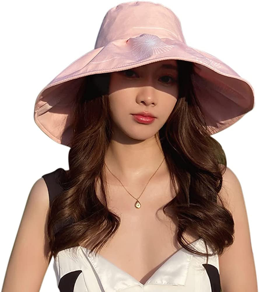 Women Wide Brim Sun Hat Women Sun Large Brim Hat Foldable Summer Beach Cap for Fishing Hiking Apparel & Accessories > Clothing Accessories > Hats xbaihuix Pink  