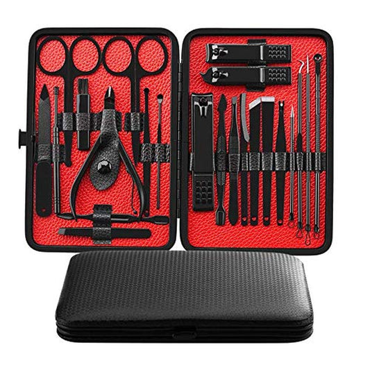 SAIXIFU (23-Pieces) Manicure Set: Professional Manicure Kit with 23 Items, Including Hand Care, Facial Care and Foot Care, Black Stainless Steel Complete Manicure and Pedicure Set Health & Beauty > Personal Care > Foot Care SAIXIFU   
