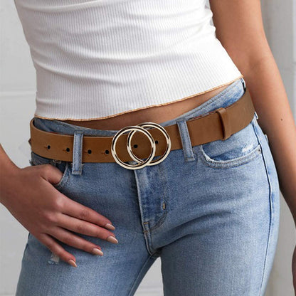 Women Leather Belt for Jeans Dress Waist Belts with Double Ring Buckle by LOKLIK Apparel & Accessories > Clothing Accessories > Belts LOKLIK   