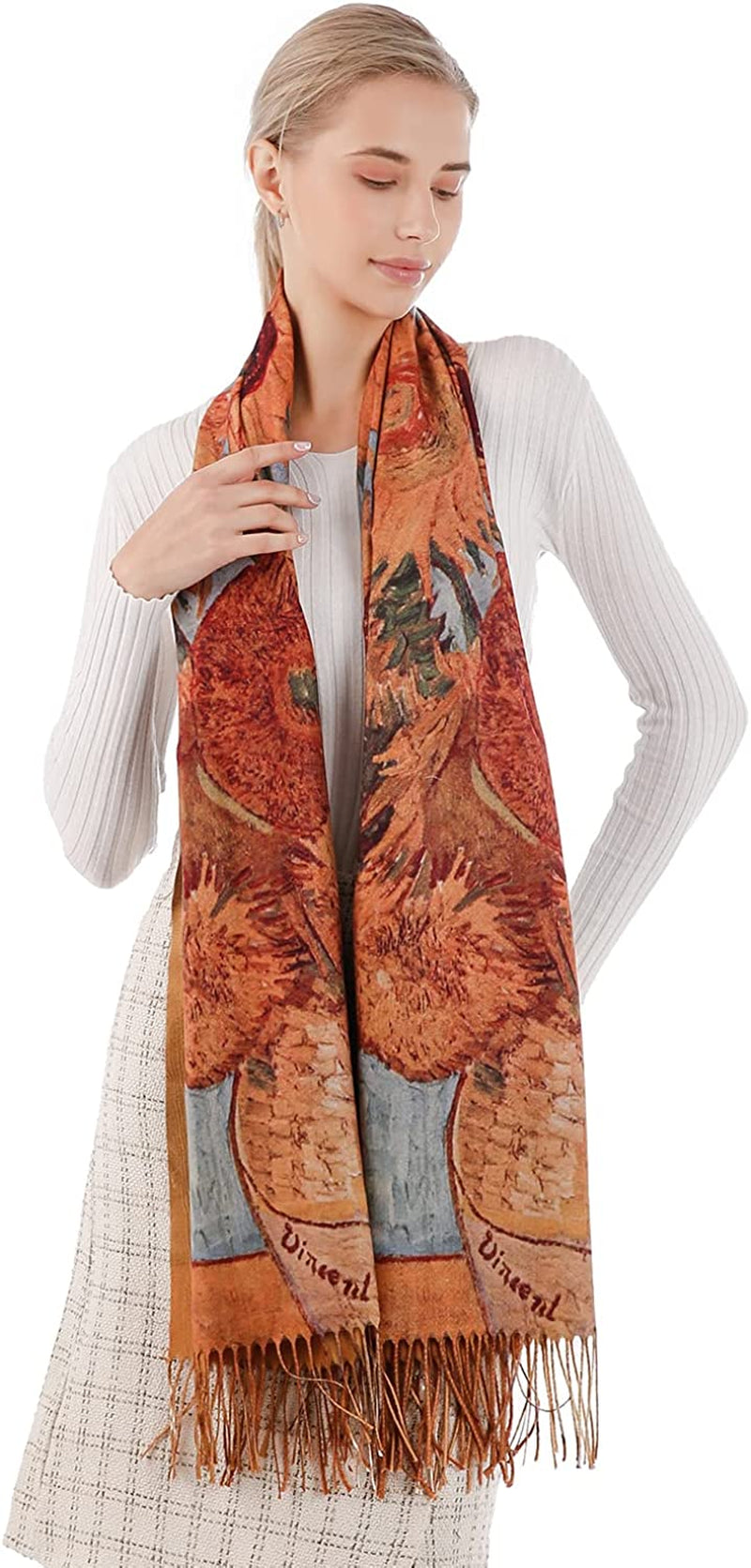 Women'S Fashion Scarf with Art Printed Tassel Soft Cashmere Warm Large Blanket Wrap Shawl for Gift Apparel & Accessories > Clothing Accessories > Scarves & Shawls XYBJ No19  
