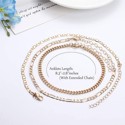 Jstyle 3Pcs Gold Anklet for Women Figaro/Herringbone/Cuban/Paperclip Link Chain Ankle Bracelet Adjustable Beach Foot Jewelry Apparel & Accessories > Jewelry > Anklets Jstyle   