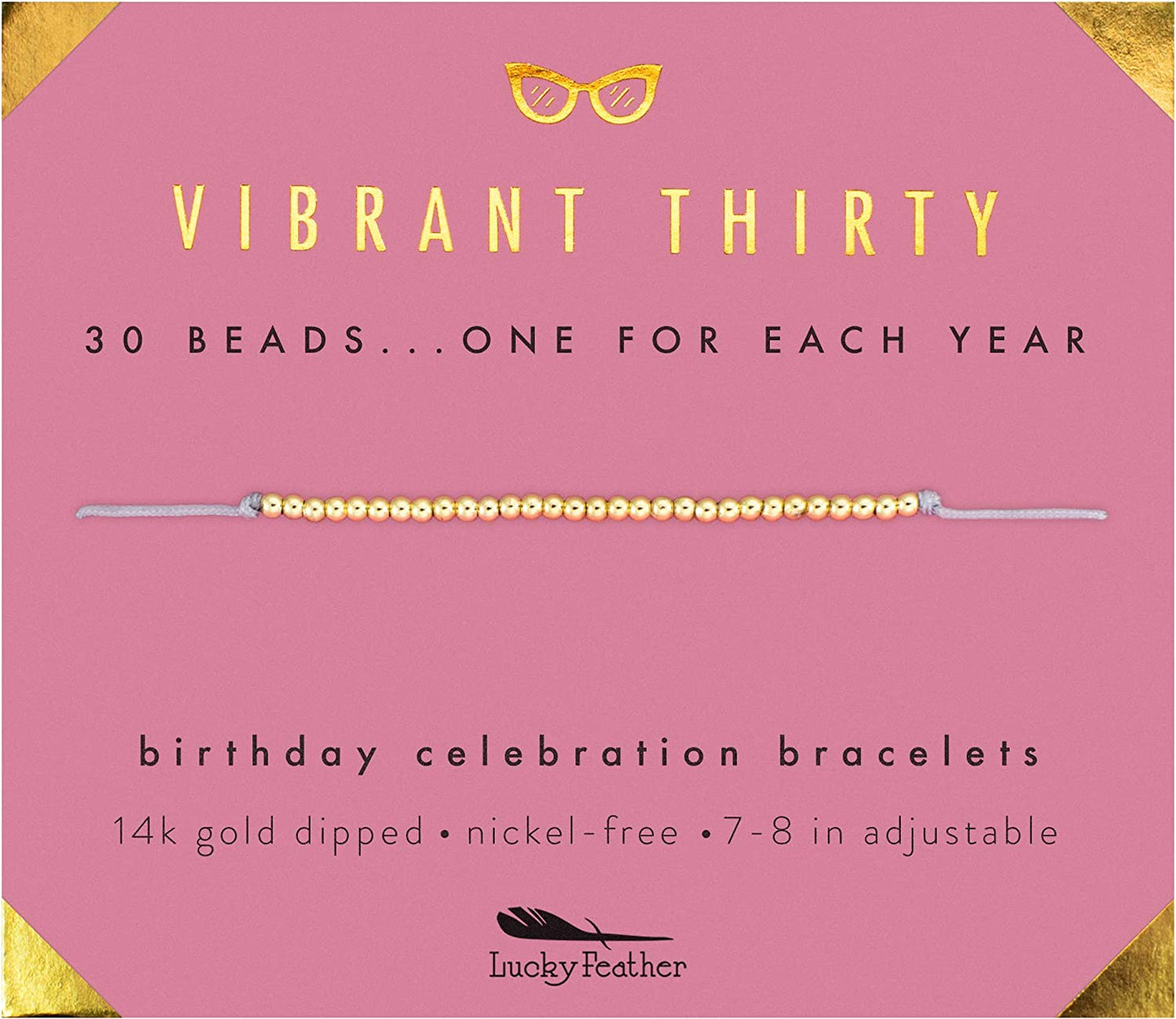 Lucky Feather 30Th Birthday Gifts for Women; 30Th Birthday Bracelet with 30 14K Gold Dipped Beads on Adjustable Cord; 30 Birthday Gift Ideas for Her Apparel & Accessories > Jewelry > Bracelets Lucky Feather gold-plated-base  