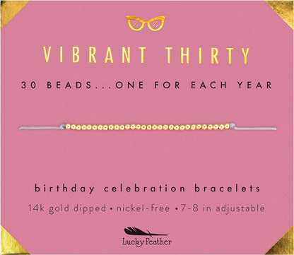 Lucky Feather 30Th Birthday Gifts for Women; 30Th Birthday Bracelet with 30 14K Gold Dipped Beads on Adjustable Cord; 30 Birthday Gift Ideas for Her Apparel & Accessories > Jewelry > Bracelets Lucky Feather gold-plated-base  