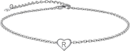Suplight 925 Sterling Silver A-Z Initial Heart Anklets, Dainty Ankle Bracelets Beach Jewelry for Women Girls (With Gift Box) Apparel & Accessories > Jewelry > Anklets Suplight Jewelry R  
