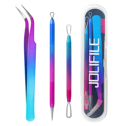 Blackhead Remover Tool,Jolifile 7Pcs Pimple Popper Tool Kit, Acne Extractor Tools with Tweezers,Removal Whitehead Comedone Tool Set for Facial Nose Care-Black Health & Beauty > Personal Care > Cosmetics > Cosmetic Tools > Skin Care Tools JOLIFILE 3pcs-purple&blue  