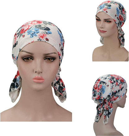 Pre Tied Chemo Head Scarf 3 Packed Beanie Skull Cover Cap for Women (Set6-Long Style) Apparel & Accessories > Clothing Accessories > Bandanas & Headties Qovelly   