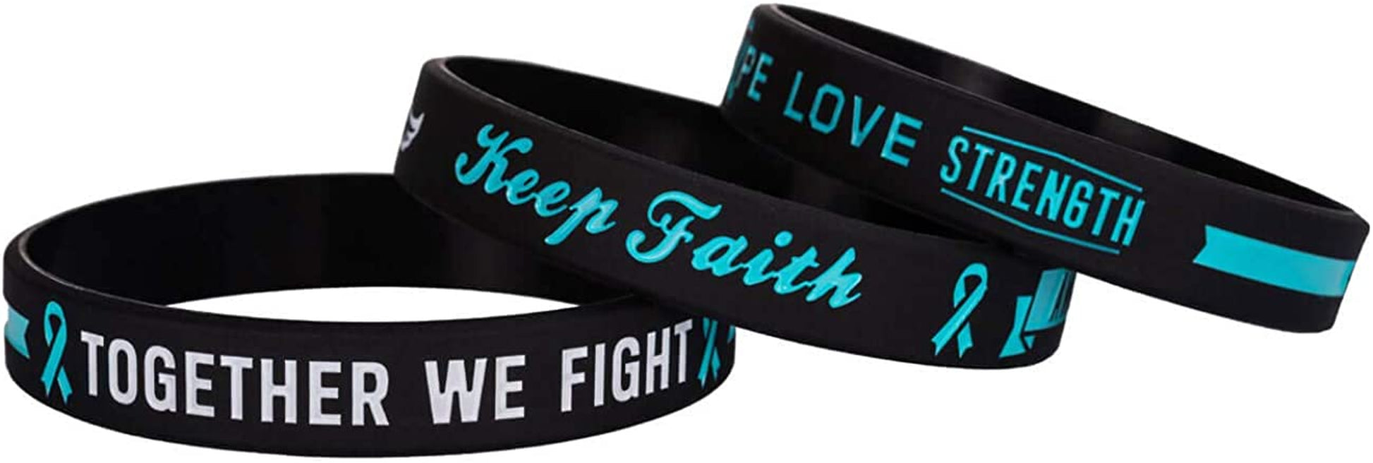 Sainstone Teal Cancer & Cause Awareness Ribbon Bracelets with Saying, Set of 3 Silicone Rubber Wristbands Gifts for Men Women, Patients Survivors (Ovarian Cancer Teal) Apparel & Accessories > Jewelry > Bracelets Sainstone   