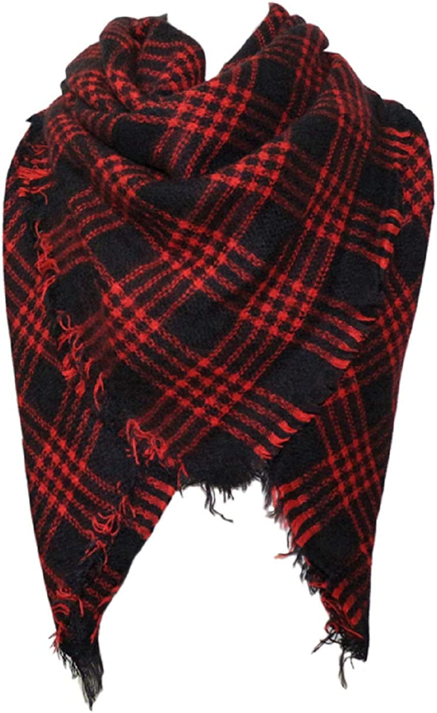 Plaid Scarf Soft Warm Tartan Shawl Cape Blanket Scarves Fashion Wrap Apparel & Accessories > Clothing Accessories > Scarves & Shawls vxsvxm Navy Red  