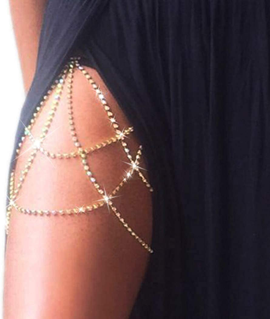 Victray Boho Crystal Leg Chains Body Chain Summer Beach Thigh Chain Fashion Body Jewelry for Women and Girls Apparel & Accessories > Jewelry > Body Jewelry Victray Gold  
