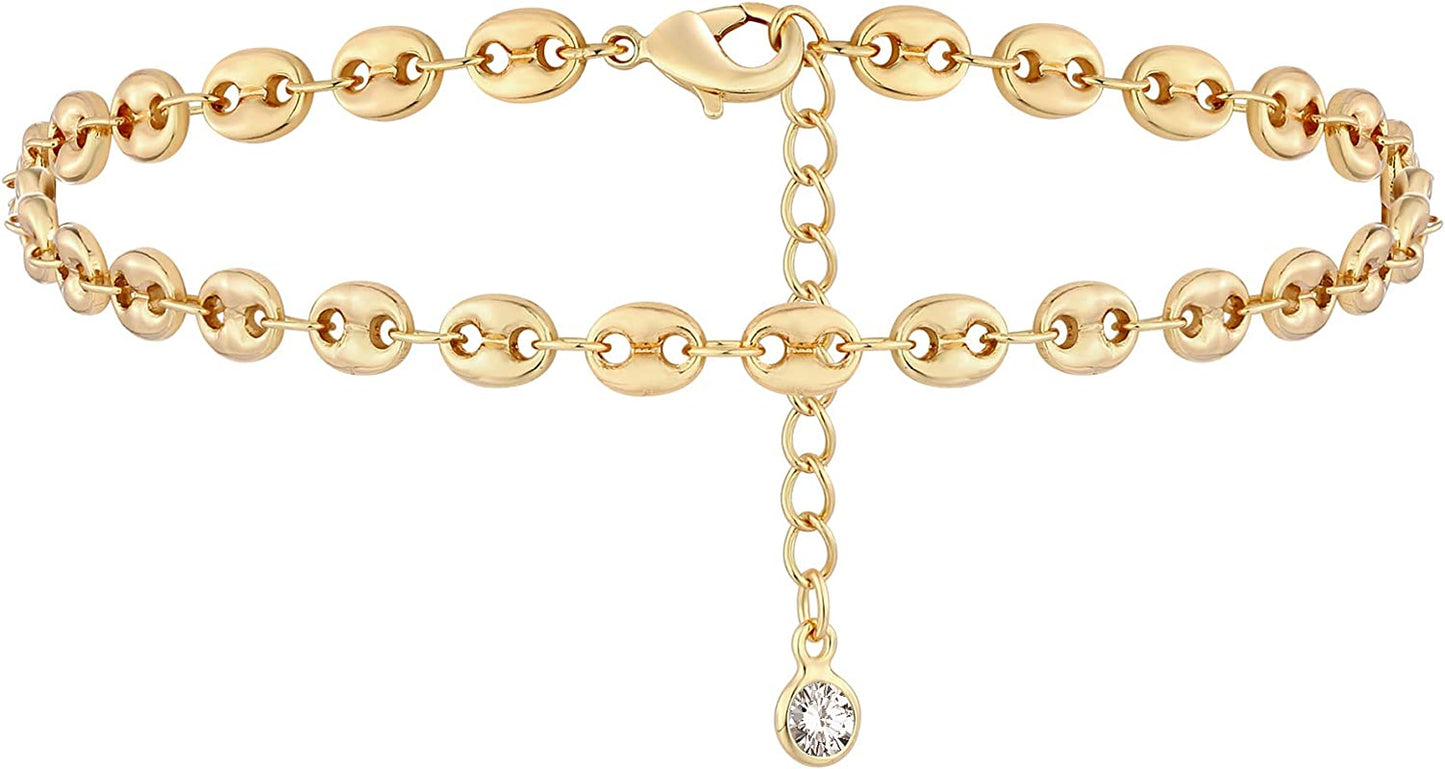 Gold Dainty Anklet,14K Gold Plated Boho CZ Star Beach Cute Pig Nose Tassel Disc Foot Chain Ankle Bracelet Lace Chain Anklet for Women… Apparel & Accessories > Jewelry > Anklets Mevecco Piggy Nose  