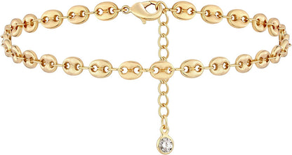 Gold Dainty Anklet,14K Gold Plated Boho CZ Star Beach Cute Pig Nose Tassel Disc Foot Chain Ankle Bracelet Lace Chain Anklet for Women… Apparel & Accessories > Jewelry > Anklets Mevecco Piggy Nose  