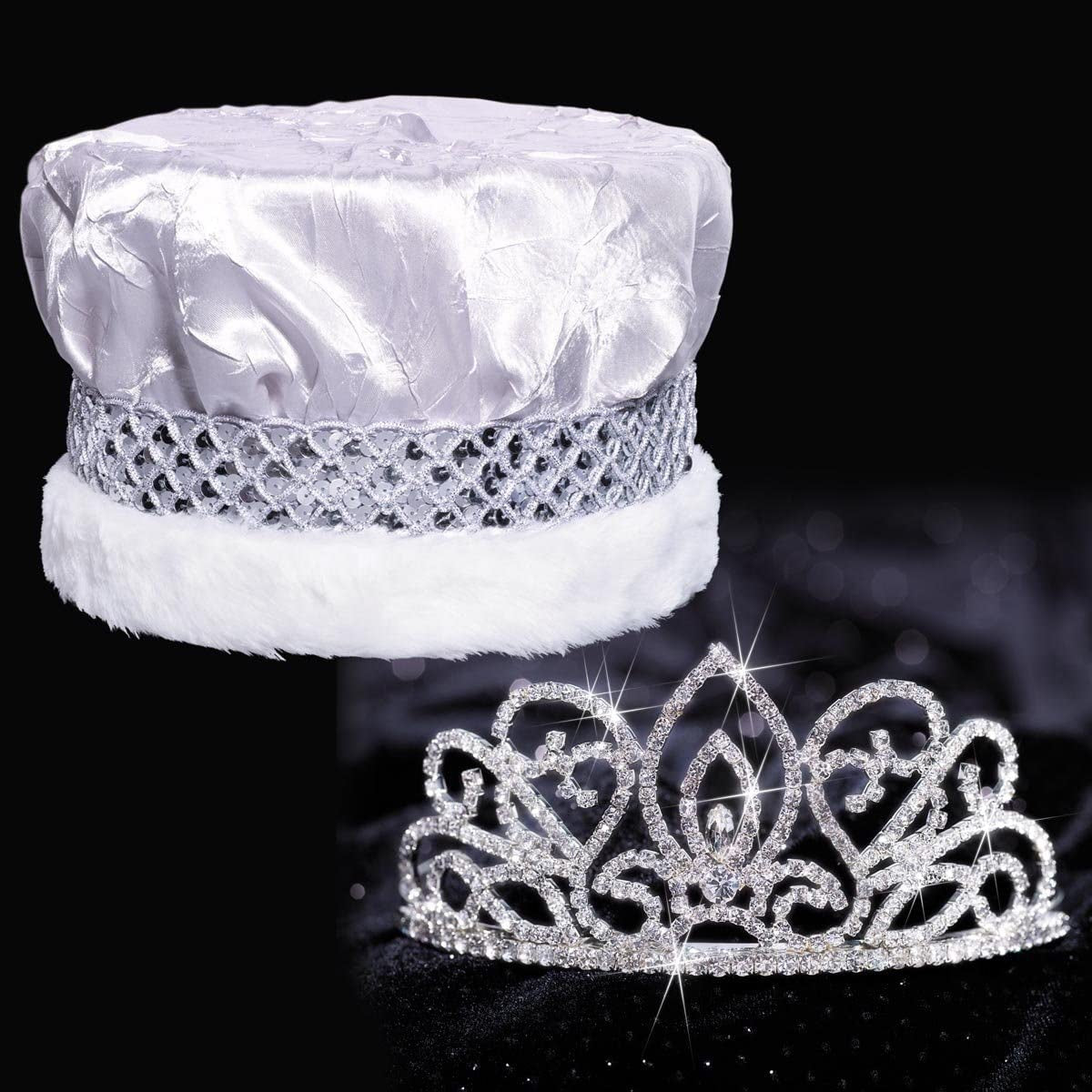 Crushed Satin King Crown and Adela Queen Tiara Royalty Set Apparel & Accessories > Clothing Accessories > Sashes Anderson's Silver Crown  