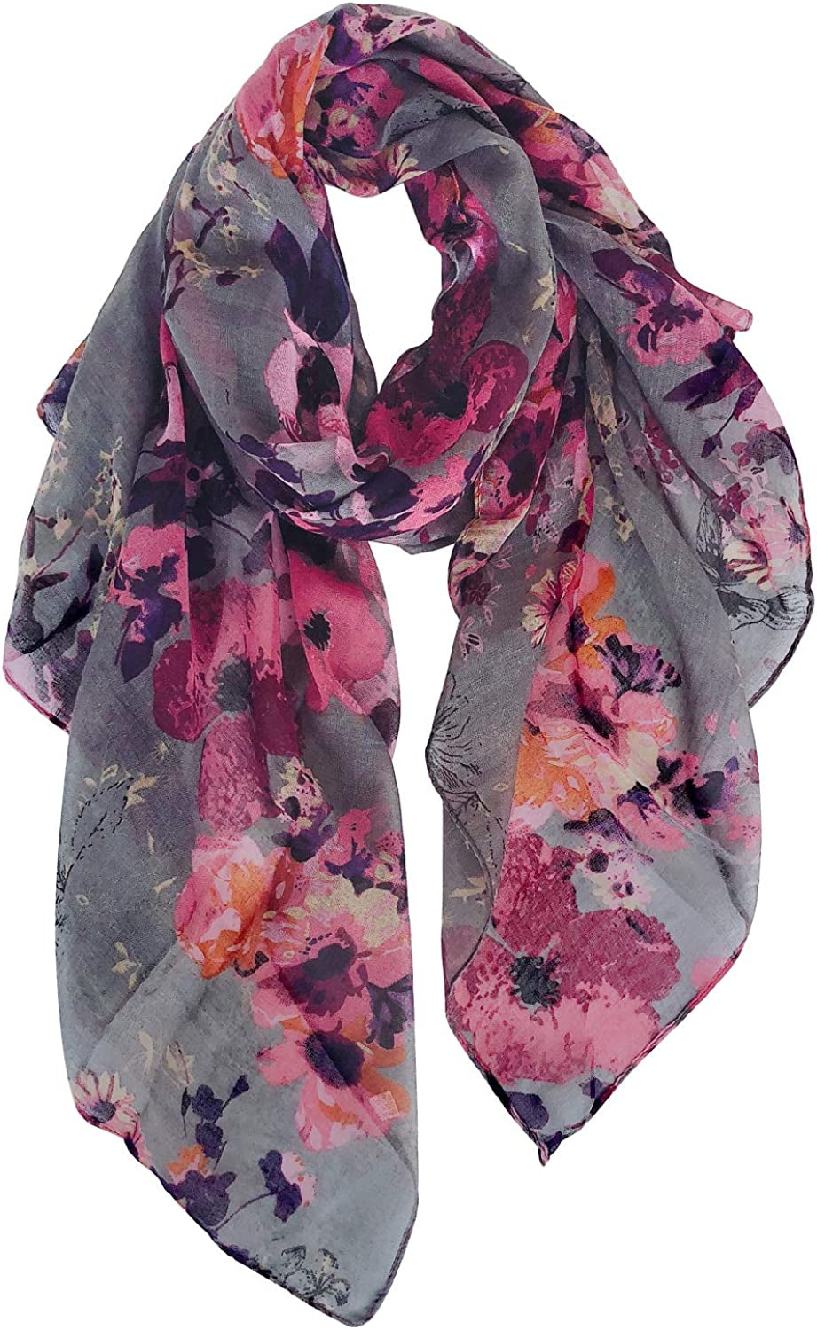 GERINLY Lightweight Scarves Fashion Flowers Print Women Cotton Wrap Scarf Head Shawl for Fall Apparel & Accessories > Clothing Accessories > Scarves & Shawls GERINLY Purplegray  