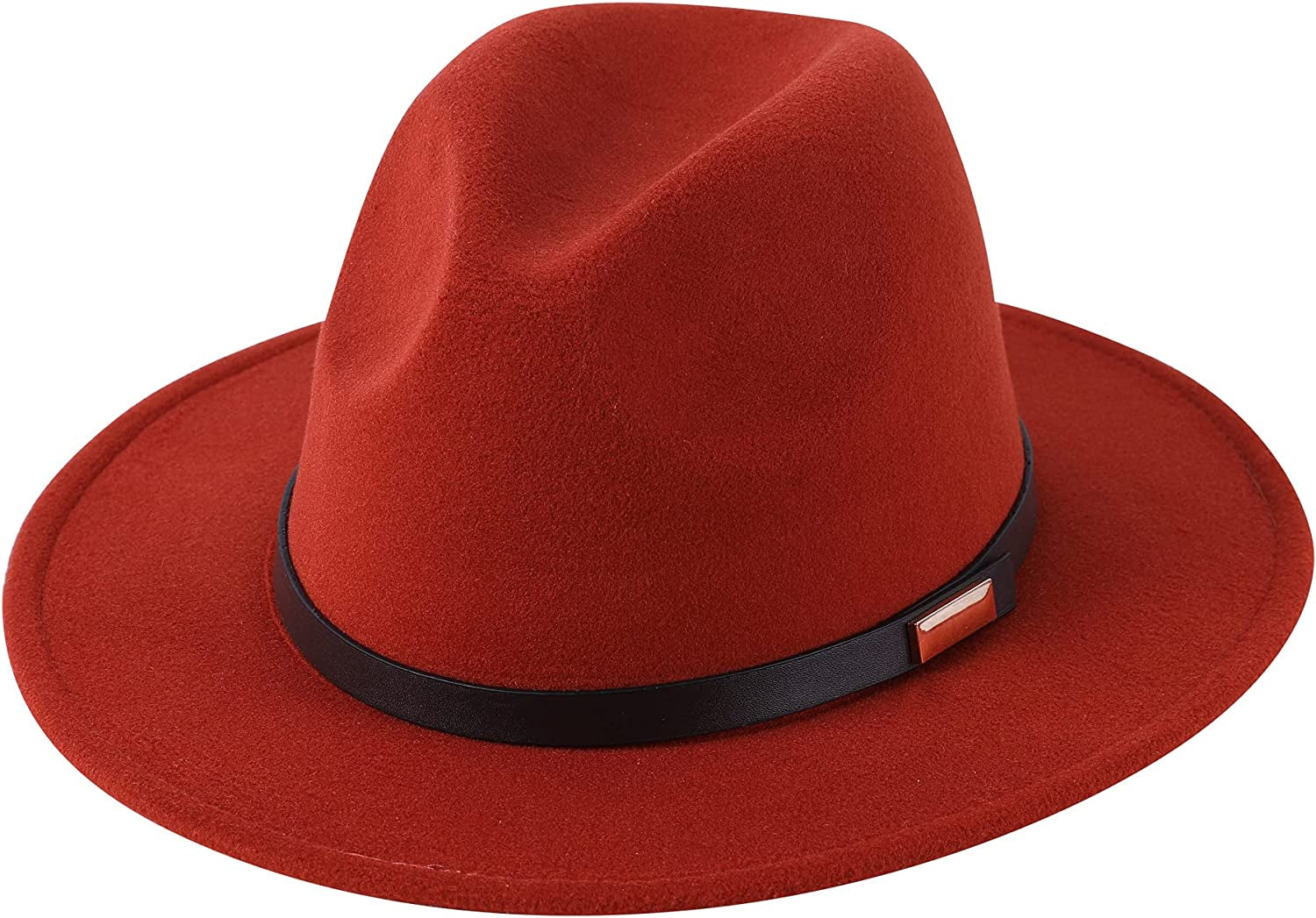 Lanzom Women Lady Retro Wide Brim Floppy Panama Hat Belt Buckle Wool Fedora Hat Apparel & Accessories > Clothing Accessories > Hats Lanzom 01-caramel One Size 