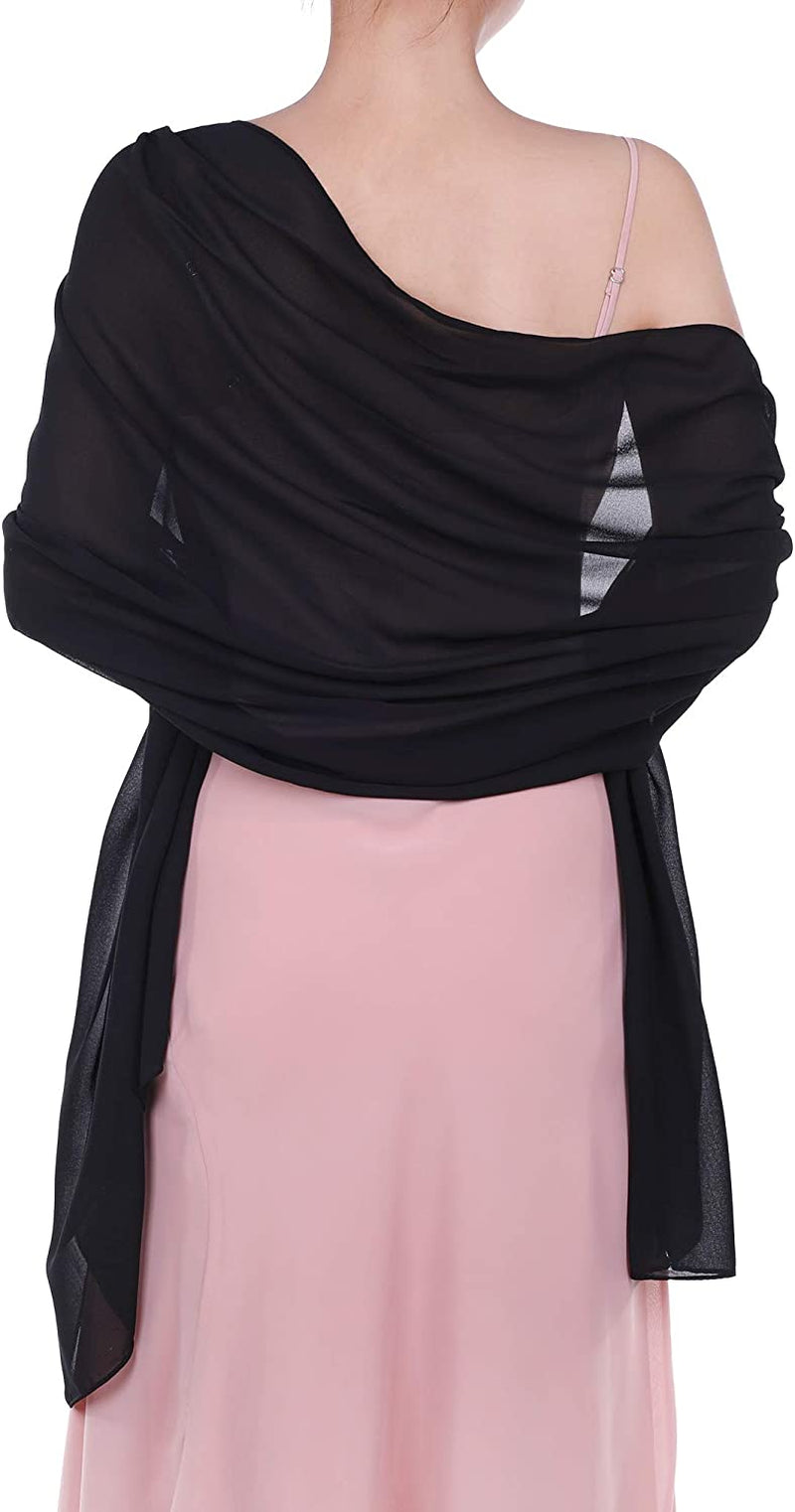 WILLBOND Womens Shawl Chiffon Bridal Evening Soft Wrap Scarf, Chiffon Scarf Ribbon Scarf Satin Scarf for Women and Girls Apparel & Accessories > Clothing Accessories > Scarves & Shawls Willbond Black common size 