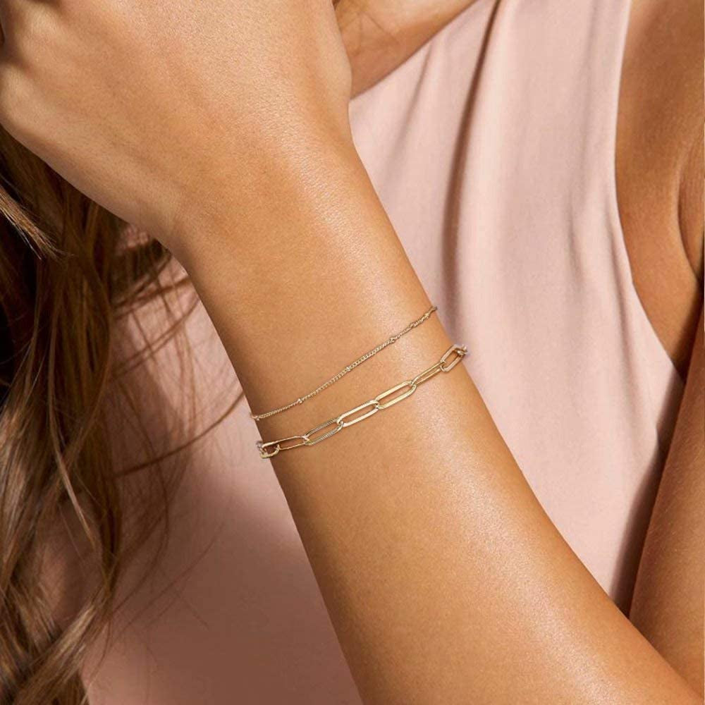 Dainty Gold Bracelets for Women, 14K Gold Filled Adjustable Layered Bracelet Cute Evil Eye Oval Chain Pearl Bar Turtle Gold Bracelets for Women Jewelry Apparel & Accessories > Jewelry > Bracelets Turandoss   