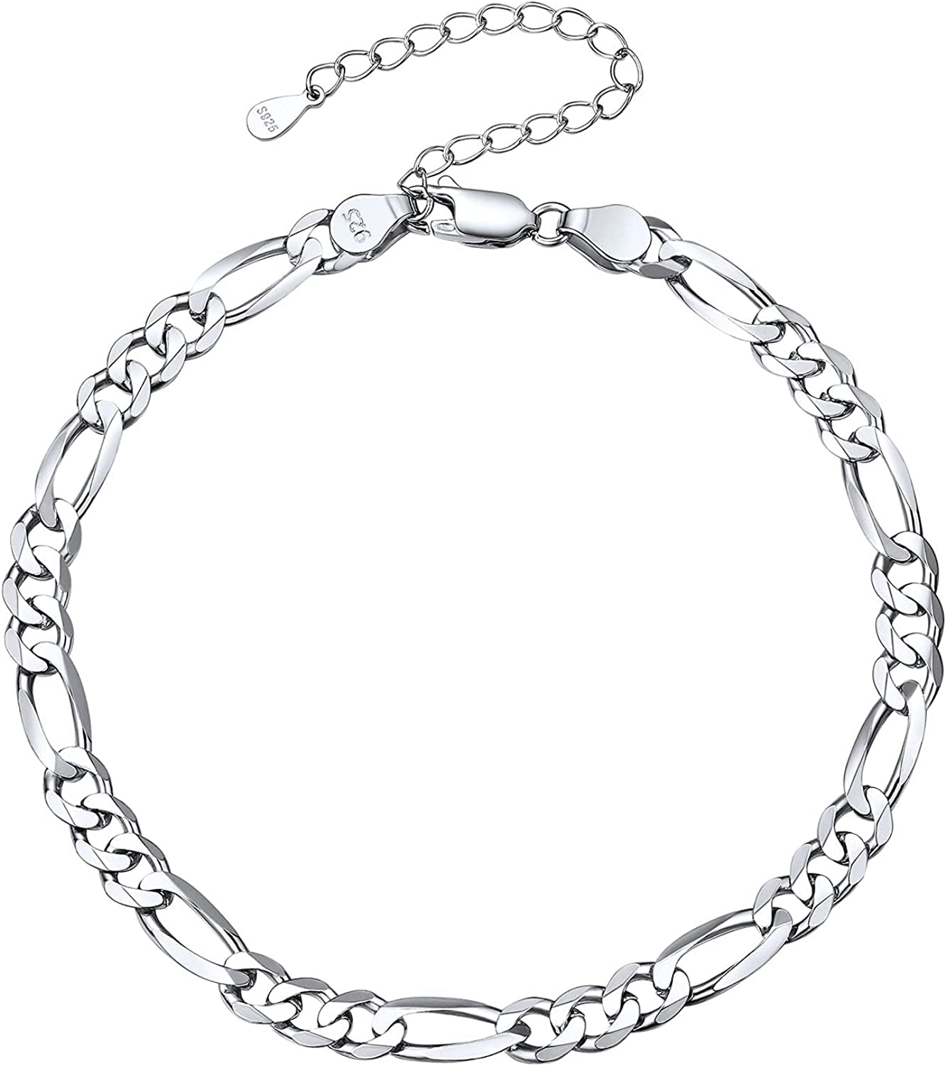 Chicsilver 925 Sterling Silver Ankle Bracelet for Women, Simple Durable Cuban Link/Figaro/Twist Rope Chain Anklets for Beach Party(With Gift Box) Apparel & Accessories > Jewelry > Anklets ChicSilver Jewelry B: Figaro Chain-5mm wide  