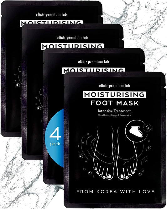 Moisturizing Foot Mask for Dry Cracked Feet & Heels - Korean Foot Care Mask Spa - Ultra Hydrating Socks with Shea Butter - Skin Care Gift for Women & Men Large Size - Soft Feet Treatment by Elixir (4 Pack) Health & Beauty > Personal Care > Foot Care Elixir Premium Lab 1 Pair (Pack of 4)  