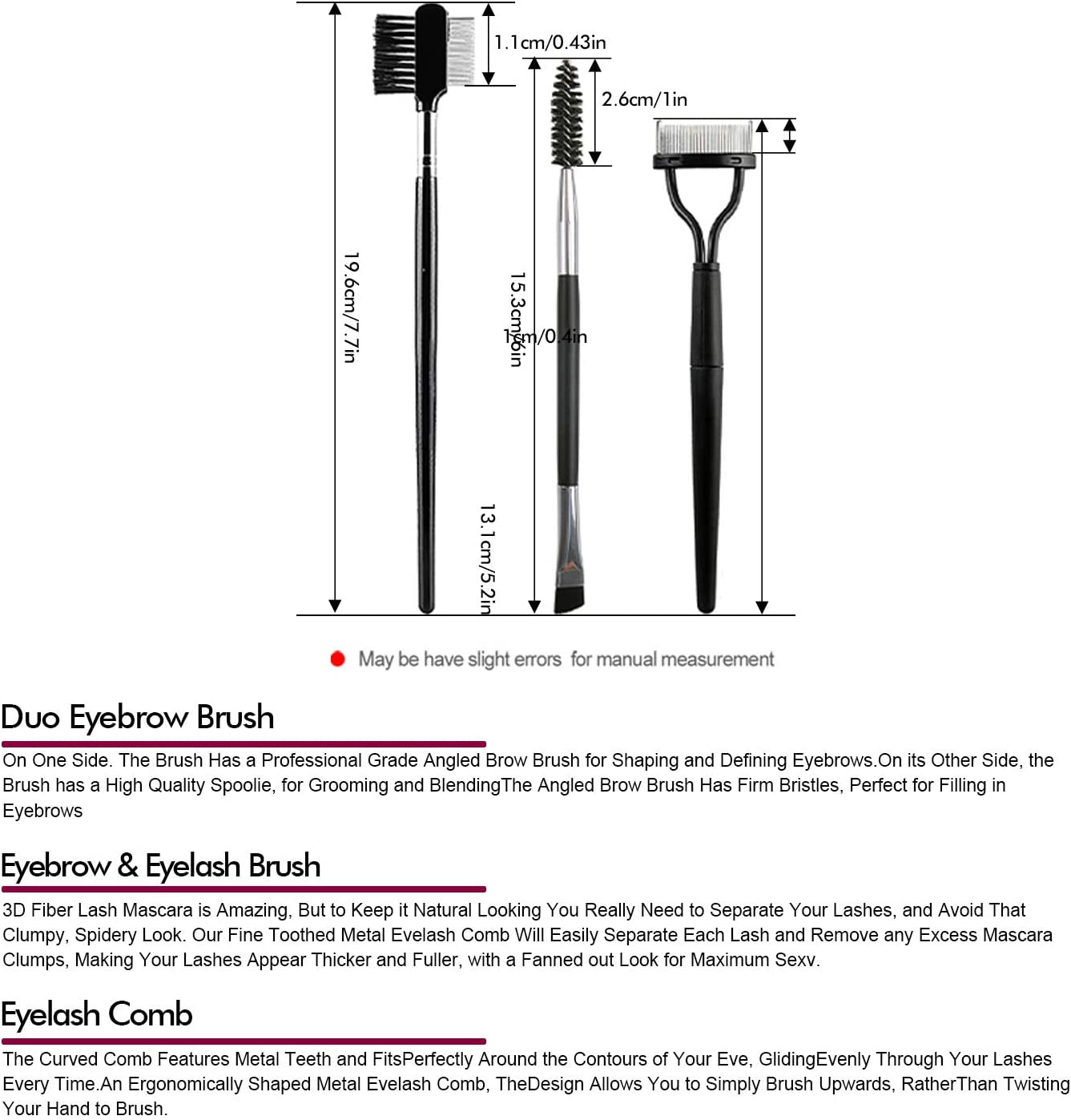 Greenlife 3Pcs Professional Eyelash Comb Lash Brush Duo Eyelash Brush Curlers Double-Ended Dual Eyebrow Brush Mascara Spoolie Separator Angled Brow Brush Steel Makeup Grooming Tool Health & Beauty > Personal Care > Cosmetics > Cosmetic Tools > Makeup Tools GreenLife   