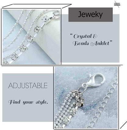Jeweky Boho Layered Crystal Anklets Silver Rhinestone Ankle Bracelets Chain Beach Foot Jewelry for Women and Girls Apparel & Accessories > Jewelry > Anklets Jeweky   