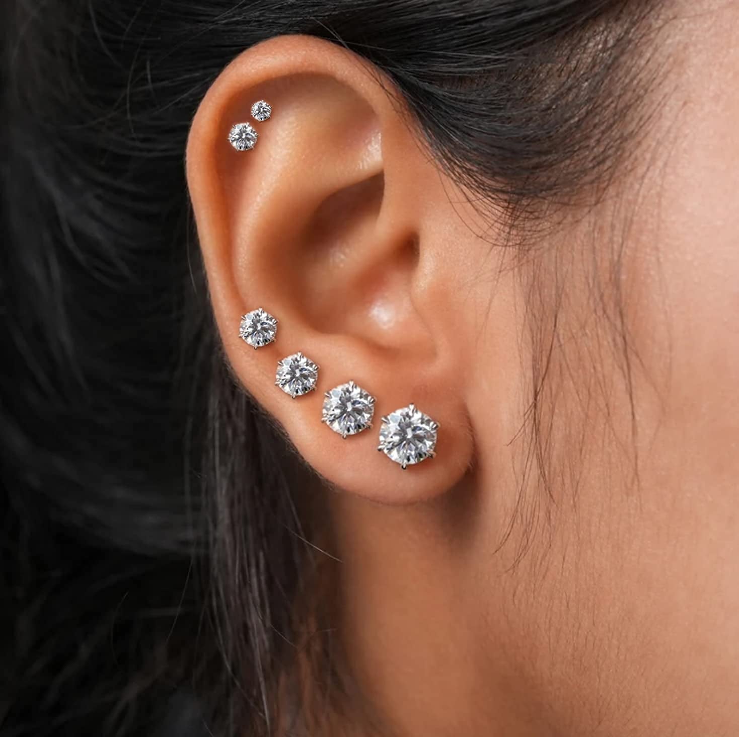 UHIBROS 6 Pairs Stainless Steel Stud Earrings Set Hypoallergenic Cubic Zirconia 14K White Gold 316L CZ Earrings Apparel & Accessories > Jewelry > Earrings UHIBROS   