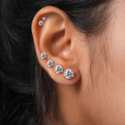 UHIBROS 6 Pairs Stainless Steel Stud Earrings Set Hypoallergenic Cubic Zirconia 14K White Gold 316L CZ Earrings Apparel & Accessories > Jewelry > Earrings UHIBROS   