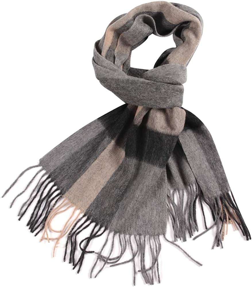 WAMSOFT 100% Pure Wool Scarf, Thick Long Plaid Scarf Winter Tartan Scarves for Men Women… Apparel & Accessories > Clothing Accessories > Scarves & Shawls WAMSOFT Grey&brown Plaid  