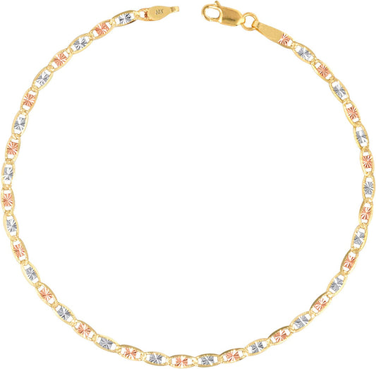 Nuragold 10K Three Tone Yellow Rose White Gold 2.5Mm Valentin Mariner Link Anchor Chain Bracelet or Anklet, Womens 7" 7.5" 8" 8.5" 9" Apparel & Accessories > Jewelry > Anklets NuraGold 8.5 Inches  