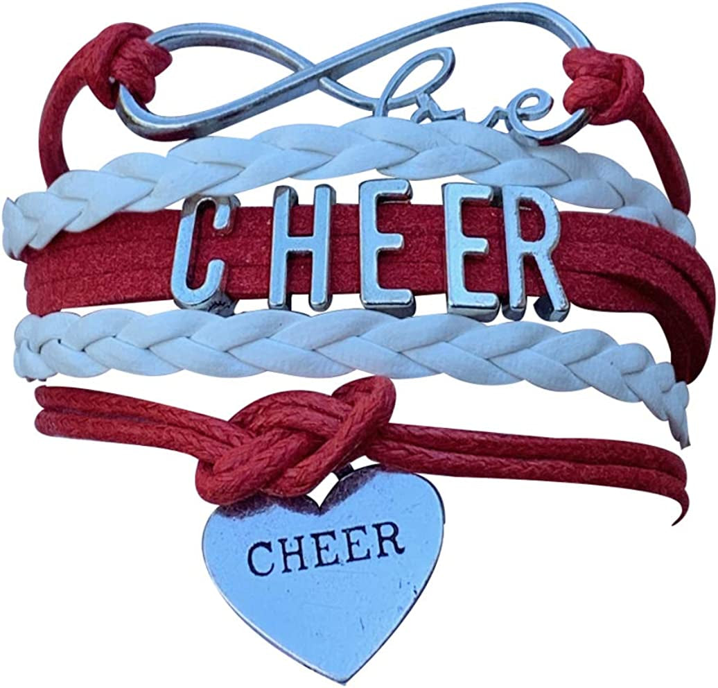 Cheer Charm Bracelet- Girls Infinity Love Adjustable Cheerleading Jewelry in Team Colors for Cheerleaders Apparel & Accessories > Jewelry > Bracelets Sportybella Red/White  