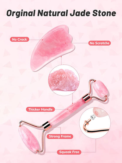 Deciniee Jade Roller and Gua Sha Set - anti Aging Rose Quartz Face Roller Massager & Guasha Tool for Face, Eye, Neck - Natural Beauty Skin Care Tools Body Muscle Relaxing Relieve Wrinkles Health & Beauty > Personal Care > Cosmetics > Cosmetic Tools > Skin Care Tools Deciniee   