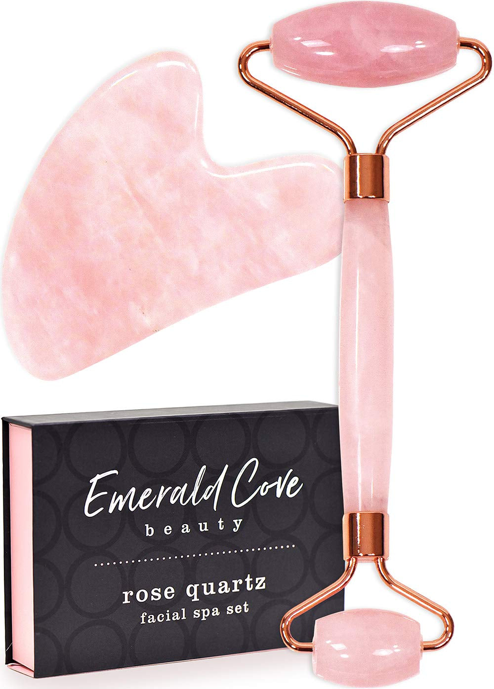 Jade Face Roller - Jade Roller for Face & Gua Sha Face Massager, 100% Natural Rose Quartz Roller – Face, Eye & Neck Rejuvenation Beauty Tools; Hand-Crafted with Squeak-Free Padding Health & Beauty > Personal Care > Cosmetics > Cosmetic Tools > Skin Care Tools Emerald Cove Beauty Rose Quartz  