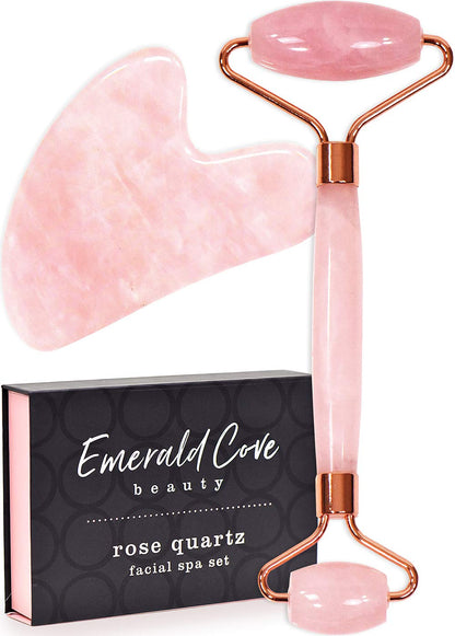 Jade Face Roller - Jade Roller for Face & Gua Sha Face Massager, 100% Natural Rose Quartz Roller – Face, Eye & Neck Rejuvenation Beauty Tools; Hand-Crafted with Squeak-Free Padding Health & Beauty > Personal Care > Cosmetics > Cosmetic Tools > Skin Care Tools Emerald Cove Beauty Rose Quartz  
