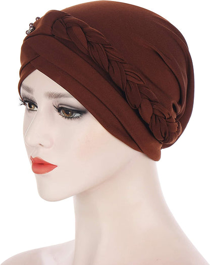 Beauty YFJH Women Hijab Beading Pre-Tied Twisted Braid Turban Hat Head Scarf Cancer Chemo Beanies Headwear Headwrap Cap Apparel & Accessories > Clothing Accessories > Headwear beauty YFJH   