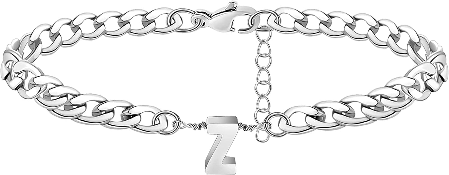 Silver Anklet Initial Ankle Bracelets for Women Teen Girls Figaro Chain Personalized Birthday Gifts for Women Summer Gift Beach Jewelry Anklet for Women Letter A-Z Jewelry Apparel & Accessories > Jewelry > Anklets JoycuFF Z  