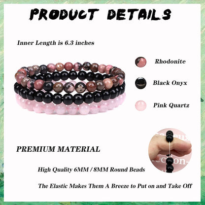 JEWPARK 9Pcs 8Mm/ 6Mm Semi-Precious Gemstones Beaded Bracelets for Women Men Healing Crystal Stone Bracelet Stretch round Beaded Elastic Bracelets Unisex Jewelry Gifts Apparel & Accessories > Jewelry > Bracelets JEWPARK   