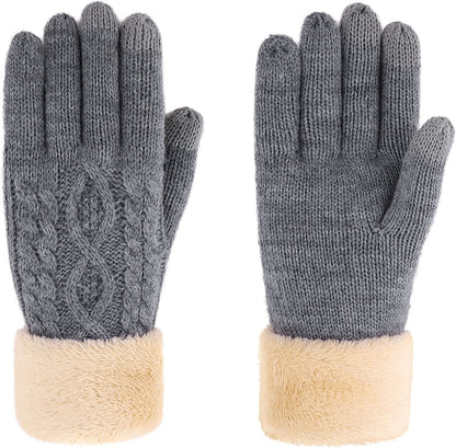 Simplicity Womens 3 Fingers Touchscreen Cable Knit Winter Gloves Apparel & Accessories > Clothing Accessories > Gloves & Mittens Simplicity Grey  