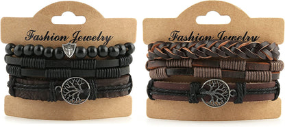 HZMAN Genuine Leather Tree of Life Bracelets Men Women, Tiger Eye Natural Stone Lava Rock Beads Ethnic Tribal Elastic Bracelets Wristbands Apparel & Accessories > Jewelry > Bracelets HZMAN   