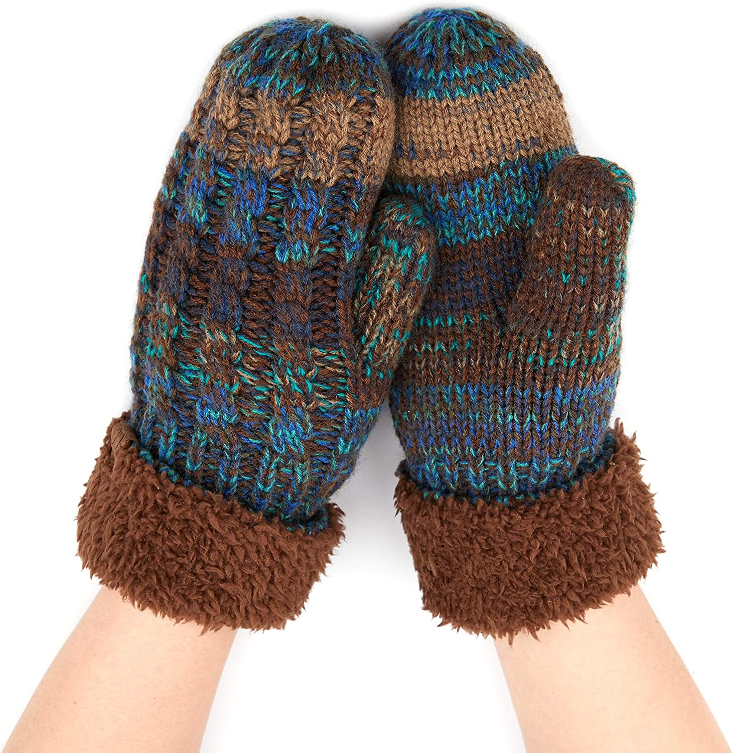 C.C Women Thick Knit Faux Fur Sherpa Fleece Lined Warm Winter Gloves Mittens (CG-36)(MT-008,25,715,816,1816,6245) Apparel & Accessories > Clothing Accessories > Gloves & Mittens C.C Teal Mix  