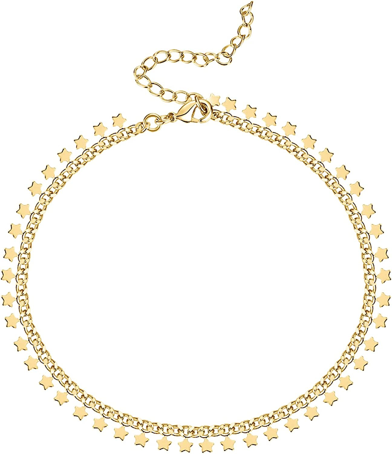 PAVOI 14K Gold Plated Charm Link Flat Gold Anklets for Women Apparel & Accessories > Jewelry > Anklets PAVOI Star yellow plated 