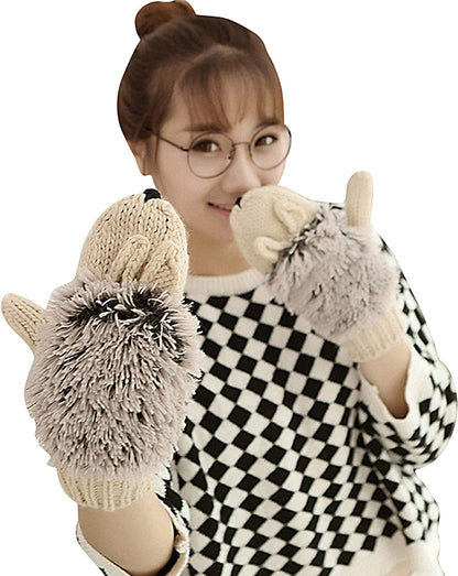Double Layer Winter Thicken Warm Knit Mittens Cartoon Hedgehog Gloves Apparel & Accessories > Clothing Accessories > Gloves & Mittens Bienvenu   